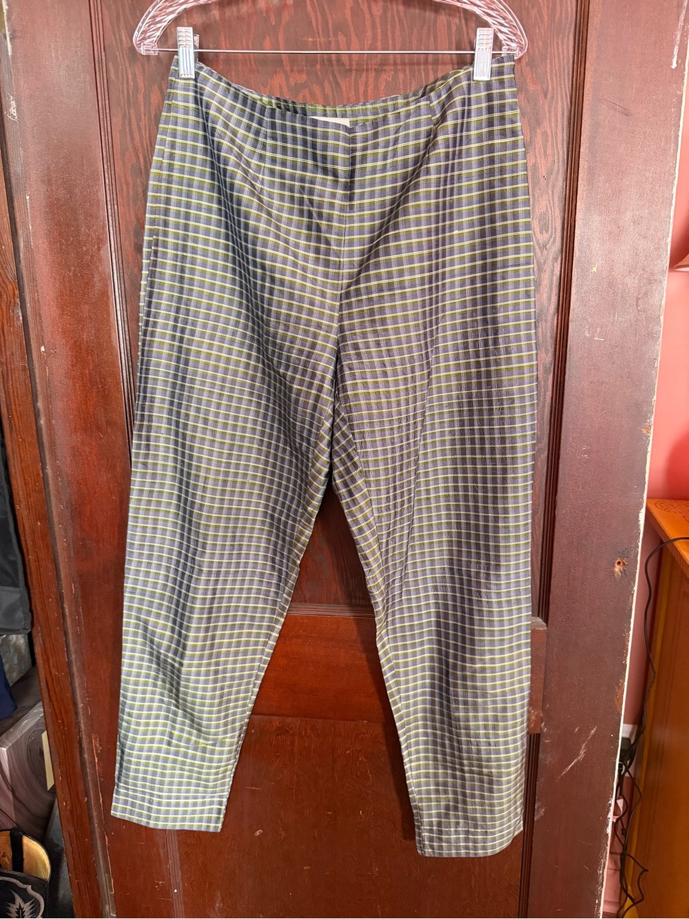 Plaid Silk Capris - Blue/Green